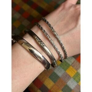 Vintage Silver Tone Bangle Bracelet Stack Monet Alpaca Mexico Set of 4